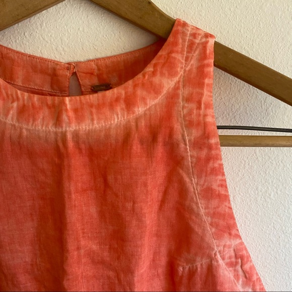 Free People Flowy Sleeveless Tunic Top Drop Waist Shirt Dyed Orange Ruffled - Picture 7 of 9